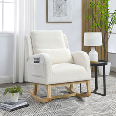 HAOYYE 27.5 "W Modern Accent High Back Living Room Casual Armchair Rocker with One Lumbar Pillow, Two Side Pockets,Teddy White (Ivory) Sturdy Space-Saving Heavy Duty Modern Design Adults