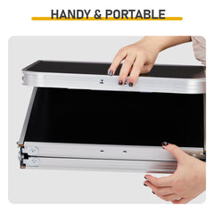 HAOYYE Black with 3 Adjustable Heights Outdoor Folding Camping Table, Portable Aluminum Foldable Patio Side Table, Lightweight and Durable Design with Carry Handle for Hiking, Picnic, BBQ, Beach, Indoor or Outdoor Use