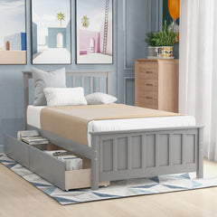HAOYYE Twin Platform Bed with Two Drawers, Sturdy Space-Saving Heavy Duty Modern Design, Gray, Ideal for Adults and Dorm Rooms, Easy Assembly, Contemporary Bedroom Furniture
