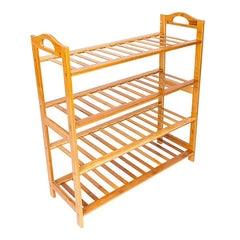 HAOYYE 4-Tier Bamboo Shoe Rack with 12 Slats, Natural Wood Color Storage Organizer for Entryway Hallway Closet, Space-Saving Freestanding Shelf for Shoes, Plants, or Accessories, Easy to Assemble