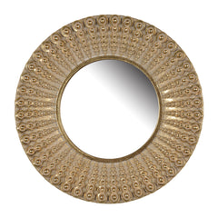 HAOYYE 14" Gold Beaded Sunburst Mirror, Round Accent Wall Mirror for Living Room, Entryway, Bathroom, Office, Foyer Sturdy Space-Saving Heavy Duty Modern Design Adults Dorm Room Easy Assembly