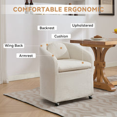 HAOYYE 059-Set of 1 Chenille Fabric Dining Armchair With Back Cushion and Universal Wheels,Beige Sturdy Space-Saving Heavy Duty Modern Design Adults Dorm Room Easy Assembly Bedroom Furniture