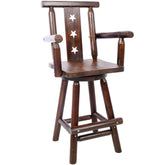 HAOYYE Rustic Bar Stool - Fir Wood Construction, Chair withDecorative Star Backrest, Footrest,Wide Armrest, Rustic Kitchen Stool, Tall Bistro Chair for Dining Room, Restaurant, Pub, 4-Foot,brown color Sturdy