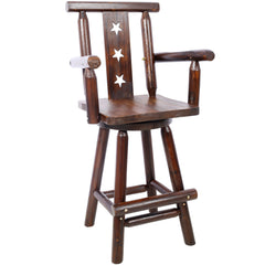 HAOYYE Rustic Bar Stool - Fir Wood Construction, Chair withDecorative Star Backrest, Footrest,Wide Armrest, Rustic Kitchen Stool, Tall Bistro Chair for Dining Room, Restaurant, Pub, 4-Foot,brown color Sturdy