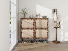 HAOYYE 4 Door Shoe Rack, Freestanding Modern Shoe Storage Cabinet, for Entryway Sturdy Space-Saving Heavy Duty Modern Design Easy Assembly Durable Stylish Home Furniture Versatile