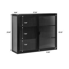 HAOYYE 27.56"Glass Doors Modern Two-door Wall Cabinet with Featuring Three-tier Storage for Entryway Living Room Bathroom Dining Room,Black Sturdy Space-Saving Heavy Duty Modern Design Adults Dorm Room