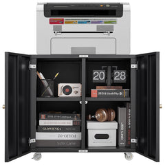 HAOYYE Home Office Printer Stand With Wheels, Mobile Filing Cabinet With Open Storage Shelves and File Door, Suitable for Letter/Legal/A4 Files, Sturdy Space-Saving Heavy Duty Design