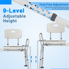 HAOYYE White Ultra Wide Bathroom Seat With 9-Level Adjustable Height Sliding Tub Transfer Bench Safety Handrail And Belt For Seniors Disabled Pregnant Women Post Surgery Rustproof Aluminum Frame Non-Slip Suction Cups