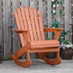 HAOYYE Teak Rocking Chair Made From Solid Weather-Resistant Fir Wood With Painted Finish, Featuring Wide Ergonomic Seat And Fan-Shaped Backrest For Superior Comfort, Slatted Design For Quick Drainage, Ideal For Porch Balcony Backyard Relaxation