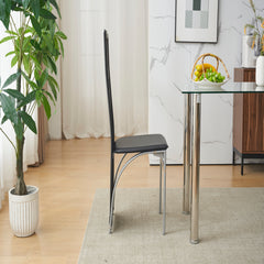 HAOYYE 4pcs Long Backrest Dining Chairs With Square Hollow Design, Comfortable PU Leather Cushions, Sturdy Electroplated Round Tube Legs, Modern Black Finish Dining Room Chairs Set For Home And Office