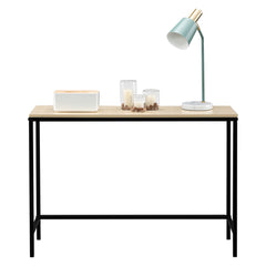 HAOYYE Light Walnut Console Sofa Table for Entryway and Living Room, Industrial Style Side Table with Sturdy Metal Frame and MDF Board, Slim Design for Hallway Bedroom Behind Couch Use