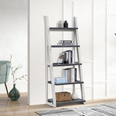 HAOYYE 5-Tier Shelves,Bookshelf, Storage Rack, Bookcase with Rubber Wood Frame, Ladder Shelf for Living Room, Home Office, Kitchen, Bedroom, Apartment Sturdy Space-Saving Heavy Duty Modern Design Adults