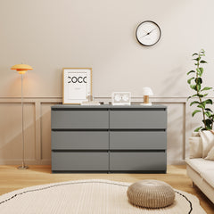 HAOYYE Gray 6-Drawer Dresser Chest, Sturdy Modern Storage Organizer With Space-Saving Design, Heavy Duty Construction, Easy Assembly For Bedroom And Dorm Room Furniture