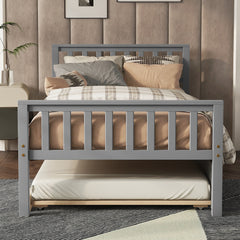 HAOYYE Twin Bed with Trundle, Platform Bed Frame with Headboard and Footboard, for Bedroom Small Living Space,No Box Spring Needed,Grey(Old SKU:W50422210) Sturdy Space-Saving Heavy Duty Modern Design