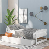 HAOYYE Twin Platform Bed with Two Drawers, White, Sturdy Space-Saving Design, Heavy Duty Construction, Easy Assembly, Durable and Stylish Home Furniture
