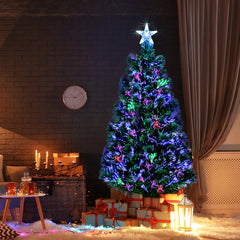 HAOYYE 6ft Christmas Tree with Fiber Optic Top and Stars, PVC Material, 230 Branches, Green, LED Lights, Easy Setup for Holiday Decorations, Durable and Realistic Design for Festive Atmosphere