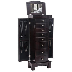 HAOYYE Jewelry Armoire with Mirror, 8 Drawers and 16 Necklace Hooks, 2 Side Swing Doors, Brown, Soft Cozy Warm Flannel Fleece Home Decor, Luxury Comfortable Unique Design, Premium Quality Decorative Storage Cabinet for Jewelry and Accessories
