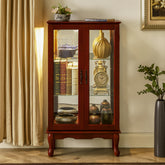 HAOYYE Curio Cabinet Lighted Curio Diapaly Cabinet with Adjustable Shelves and Mirrored Back Panel, Tempered Glass Doors (Cherry, 3 Tier), (E26 light bulb not included) Sturdy Space-Saving Heavy Duty