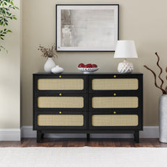 HAOYYE Wooden Antique Dresser with Drawers, Six-Drawer Storage Cabinet for Bedroom, Living Room, Corridor, Sturdy Space-Saving Heavy Duty Modern Design