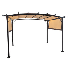 HAOYYE 12.31*9.29*7.45ft Outdoor Rectangular Pergola with Adjustable UV-Resistant Canopy, Aluminum Frame Folding Shade Shed, Curved Top Design with Lockable Sides for Patio, Lawn, Backyard