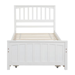 HAOYYE Twin size Platform Bed with Trundle, White Sturdy Space-Saving Heavy Duty Modern Design Easy Assembly Durable Stylish Home Furniture Versatile