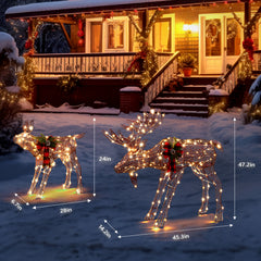 HAOYYE Brown Moose Family LED String Lights, 2 Pack 4ft Outdoor Garden Decorative Reindeer Lights with 200 LEDs, Energy Efficient 3.6W Leather Cord, Perfect for Yard, Patio, Holiday, and Festive Décor