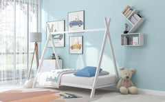 HAOYYE House Bed Tent Bed Frame Twin Size Metal Floor Play House Bed with Slat for Girls Boys , No Box Spring Needed White Sturdy Space-Saving Heavy Duty Modern Design Easy Assembly Durable Stylish
