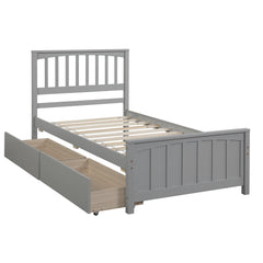 HAOYYE Twin Platform Bed with Two Drawers, Sturdy Space-Saving Heavy Duty Modern Design, Gray, Ideal for Adults and Dorm Rooms, Easy Assembly, Contemporary Bedroom Furniture