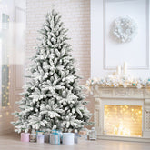 HAOYYE 6FT PE&PVC Flocked Artificial Christmas Tree ,With 1100 branch tips and metal stand,Foldable Fake Tree with Realistic Snowy Foliage for Home Decoration Sturdy Space-Saving Heavy Duty Modern Design