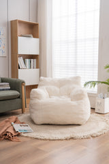 Haoyye Ivory Teddy Fabric Bean Bag Chair, Soft Tufted Foam Lounge Chair with Ergonomic Backrest, No Assembly Needed, Modern Floor Seating for Living Room, Bedroom or Lounge Area, Stylish Space-Saving Comfortable Accent Furniture
