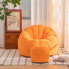 HAOYYE Giant Bean Bag Chair Pumpkin Orange Color, Oversized Bean Bag Couch for Adults and Kids, Faux Fur Shell-Shaped Large Bean Bag Chair with Filler, Stuffed Big Accent Sofa Chair Floor Sofa for Gaming, Reading.
