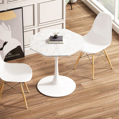 HAOYYE Octagonal Coffee Table with White Marble Printed Top, Metal Base, for Living Room, Kitchen, or Dining Room, Featuring Heavy Duty Construction, Space-Saving Design, Stylish Modern Aesthetic, and Easy Assembly