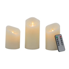 HAOYYE Set of 3 Flickering Ivory LED Candles with Remote Timer, L:D3X6" M:D3X5" S:D3X4" Sturdy Space-Saving Heavy Duty Modern Design Adults Dorm Room Easy Assembly Bedroom Furniture