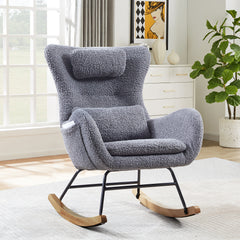 HAOYYE Rocking Chair Nursery, Modern Rocking Chair with High Backrest Sturdy Space-Saving Heavy Duty Modern Design Adults Dorm Room Easy Assembly Bedroom Furniture