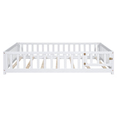 HAOYYE Full Size Floor Platform Bed with Fence and Door for , Montessori Floor Bed Frame with Support Slats for Toddlers, Wooden Floor Bed White Sturdy Space-Saving Heavy Duty Modern Design Adults