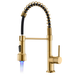 Haoyye Commercial LED Kitchen Faucet with Pull Down Sprayer, Single Handle High Arc Sink Faucet with Stream and Spray Modes, 360° Swivel Spout, Heavy Duty Brass Design, Easy to Install, Modern Space-Saving Fixture for Home, Farmhouse, or RV Kitchen