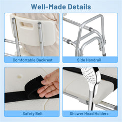 HAOYYE White Ultra Wide Bathroom Seat With 9-Level Adjustable Height Sliding Tub Transfer Bench Safety Handrail And Belt For Seniors Disabled Pregnant Women Post Surgery Rustproof Aluminum Frame Non-Slip Suction Cups