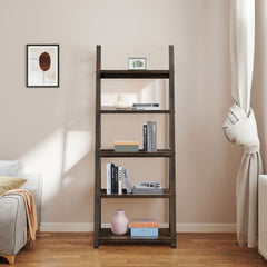 HAOYYE 5-Tier Shelves,Bookshelf, Storage Rack, Bookcase with Rubber Wood Frame, Ladder Shelf for Living Room, Home Office, Kitchen, Bedroom, Apartment ,Rustic Brown Sturdy Space-Saving Heavy Duty Adults