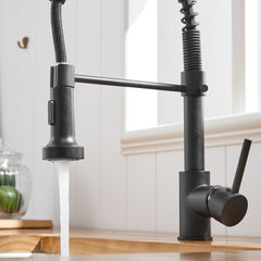 HAOYYE Commercial Black Kitchen Faucet with Pull Down Sprayer, Single Handle Single Lever Kitchen Sink Faucet Sturdy Space-Saving Heavy Duty Modern Design Adults Dorm Room Easy Assembly