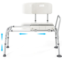 HAOYYE White Ultra Wide Bathroom Seat With 9-Level Adjustable Height Sliding Tub Transfer Bench Safety Handrail And Belt For Seniors Disabled Pregnant Women Post Surgery Rustproof Aluminum Frame Non-Slip Suction Cups