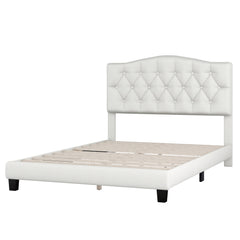 HAOYYE Upholstered Platform Bed with Saddle Curved Headboard and Diamond Tufted Details, Full, Beige Sturdy Space-Saving Heavy Duty Modern Design Adults Dorm Room Easy Assembly Bedroom Furniture
