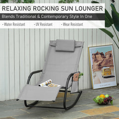 HAOYYE Gray Outdoor Rocking Chair With Breathable Mesh Fabric, Soft Padded Headrest And Armrests, Removable Side Pocket, Rubber Feet For Surface Protection, Sturdy Steel Frame Supports Up To 264 Lbs, Ideal For Patio, Backyard, Or Poolside Relaxation