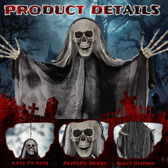 HAOYYE Halloween Hanging Skeleton Ghost Decorations 3-Pack Set Grim Reapers with Adjustable Arms for Spooky Outdoor and Indoor Halloween Party Decor Durable Plastic and Fabric