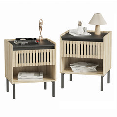 HAOYYE Set of 2 Bedside Cabinets, Modern Nightstands, Quick Assembly, Minimalist Iron Legs, Vertical Stripe Design, Sturdy Space-Saving Heavy Duty Construction, Ideal for Contemporary Homes