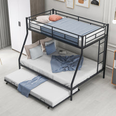 HAOYYE Twin over Full Bed with Sturdy Steel Frame, Bunk Bed with Twin Size Trundle, Two-Side Ladders, Black Space-Saving Heavy Duty Modern Design Easy Assembly Durable Stylish Versatile