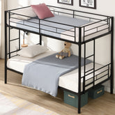 HAOYYE Bunk Bed Twin Over Twin Size with 2 Ladders and Full-Length Guardrail, Metal, Storage Space, No Box Spring Needed, Noise Free, Black Sturdy Space-Saving Heavy Duty Modern Design Easy Assembly Durable