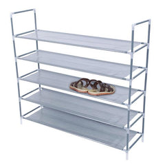 HAOYYE 5-Tier Shoe Storage Rack, Durable Gray Non-Woven Fabric Organizer, Compact Space-Saving Shoe Shelf with Handle, Simple Assembly, Modern Design for Closet, Bedroom, Entryway, Versatile Use Shoe Tower, Premium Quality Shoe Stand