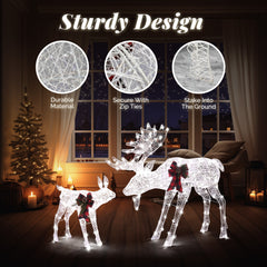 HAOYYE White 2-Pack Moose Family LED String Lights, 30V 3.6W, 200 LED Lights for Garden Decoration, Perfect for Outdoor Holiday and Seasonal Displays, Energy-Efficient and Durable Lighting