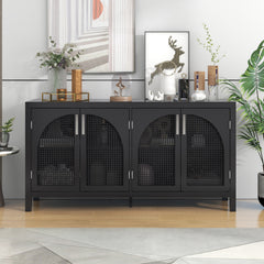 HAOYYE Large Storage Space Sideboard with Artificial Rattan Door and Metal Handles for Living Room and Entryway (Black) Sturdy Space-Saving Heavy Duty Modern Design Adults Dorm Room Easy Assembly