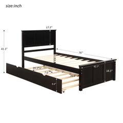 HAOYYE Platform Bed with Twin Size Trundle, Twin Size Frame, Espresso Sturdy Space-Saving Heavy Duty Modern Design Easy Assembly Durable Stylish Home Furniture Versatile